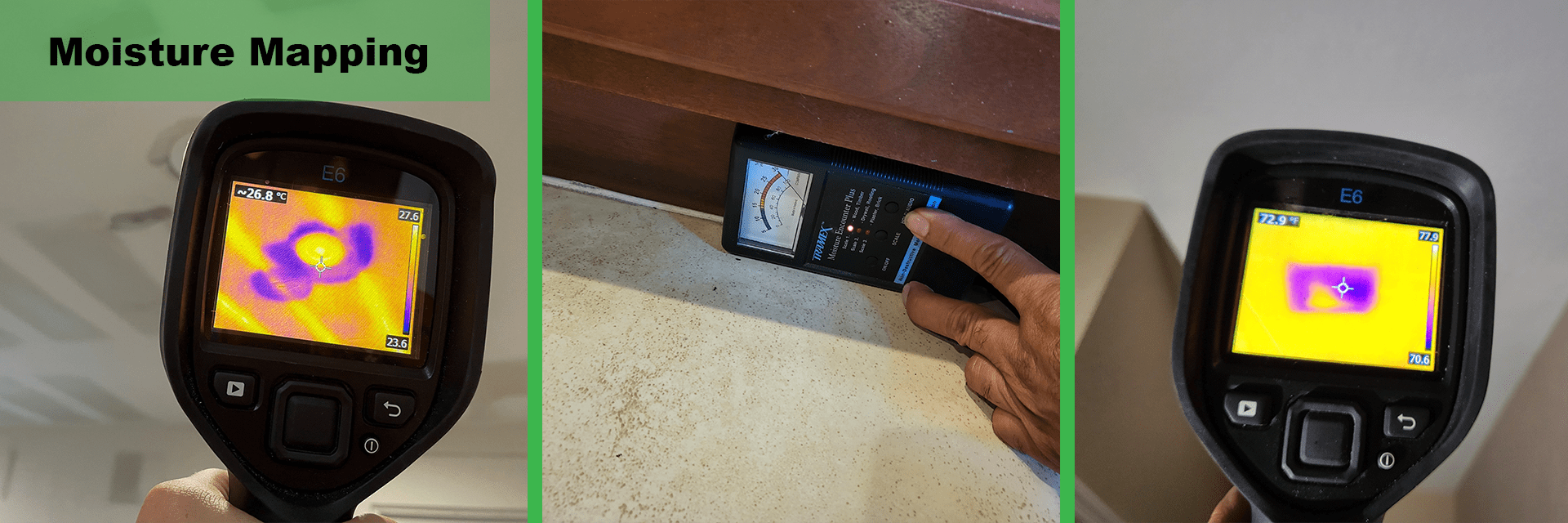 Moisture mapping tools used to locate hidden water damage and possible mold growth